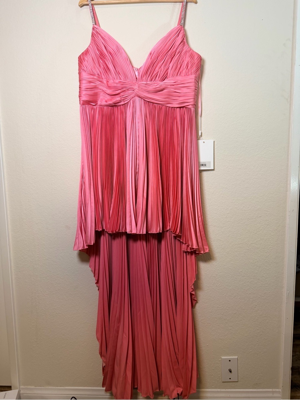 Mac Duggal Rhinestone High Low Pleated Gown Coral 16W NWT $498 77007 - Picture 8 of 12